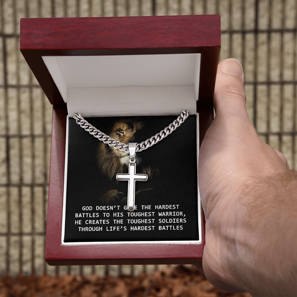 Cuban Link Chain with Engraved Artisan Cross