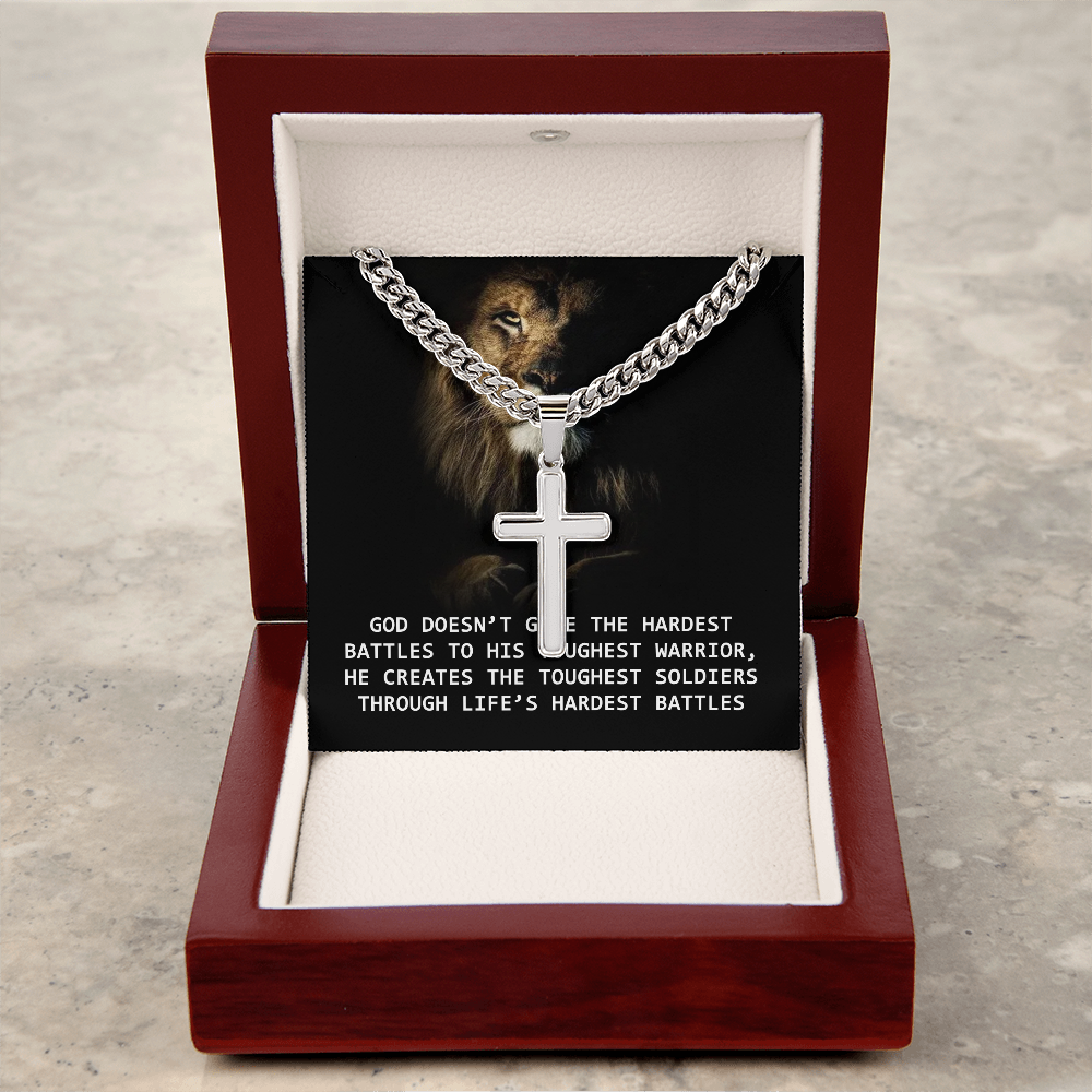 Cuban Link Chain with Engraved Artisan Cross